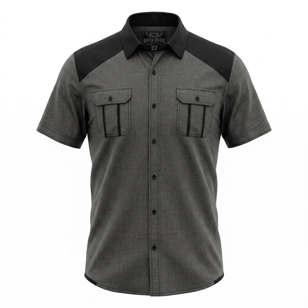 BROKEN THREADS Mens XL Work Shirt Gray Heather Utility Button Up 2 Pocket Cotton